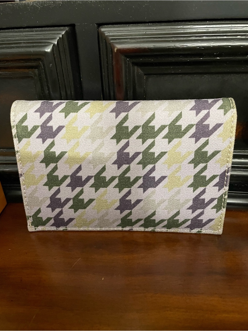 Dooney & Bourke Green and Olive Houndstooth Canvas Envelope Clutch - Picture 2 of 9